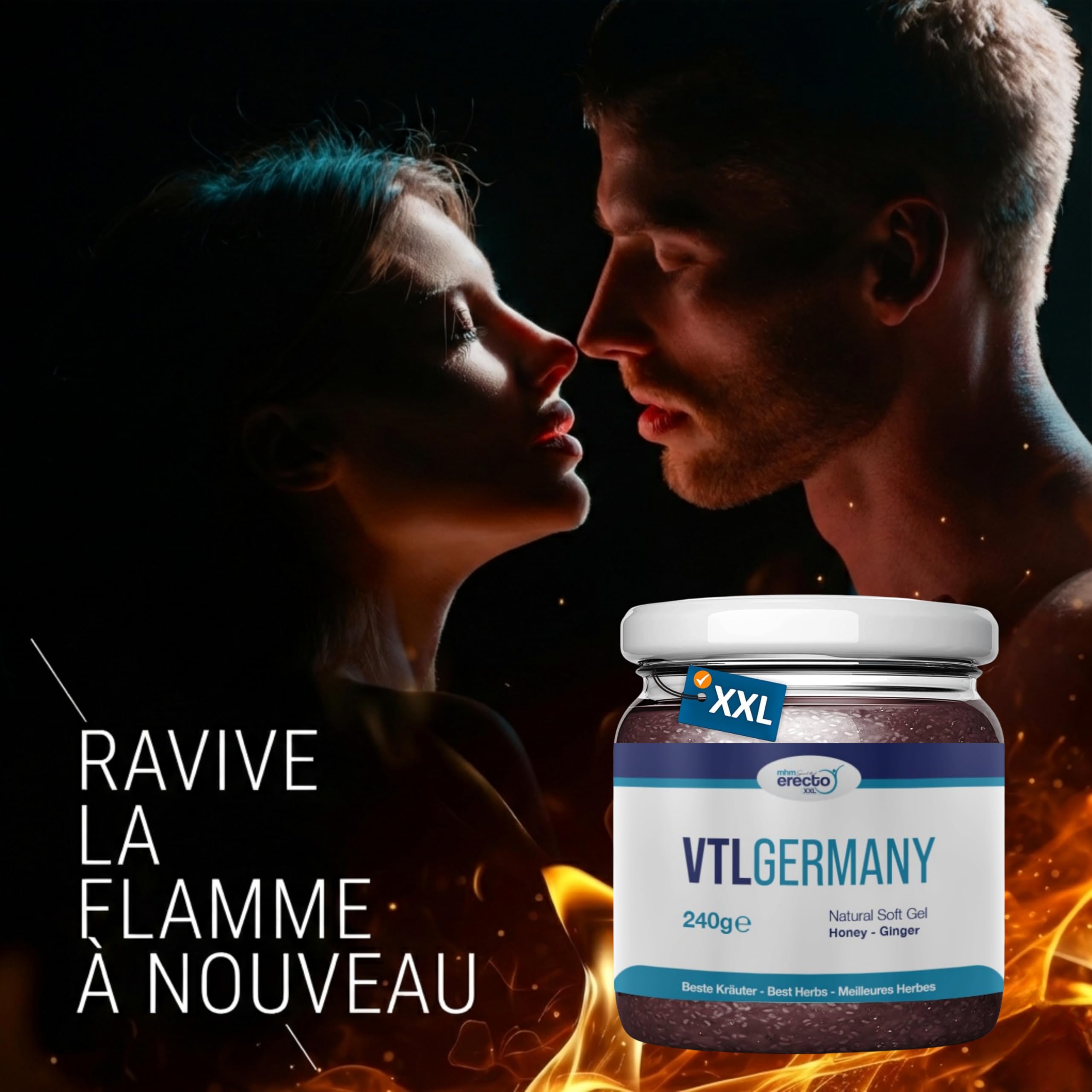 VTL Germany Miel Afrodisac Homme, Effet Immédiat, 240g Pot Miel Gel, Extra Fort pour Hommes Actifs