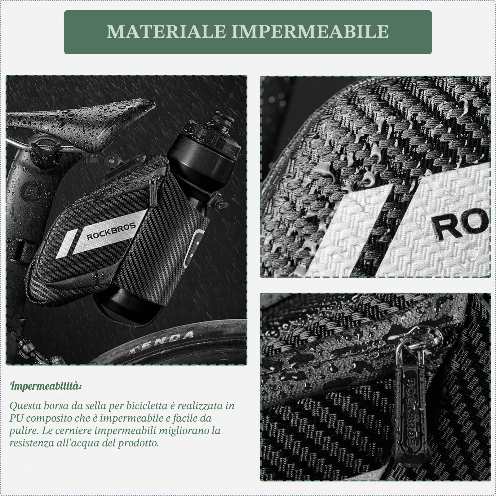 ROCKBROS Borsa da Sella Bici Borsa Sottosella per MTB Bicicletta Idrorepellente con Tasca Portaborraccia Grande Capacità 1L