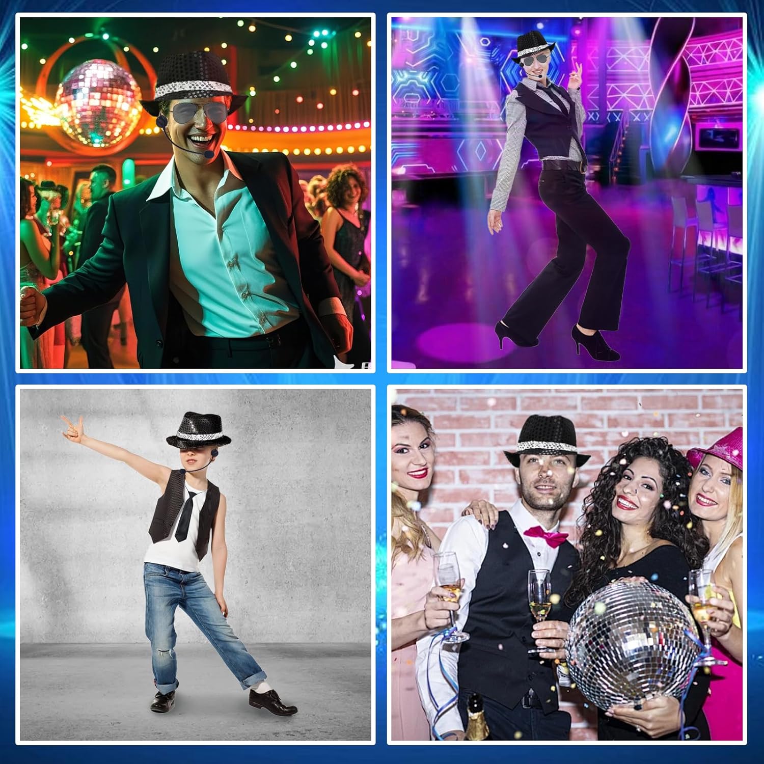 8 Pcs Pop Star Costume, 80s Dancer Rocker Star Cosplay Fancy Dress Accessories with Jazz Sequin Hat Glove Sock Tie Sunglasses Head Microphone, King of Pop for Adults Carnival 80 Theme Party Halloween - Image 7