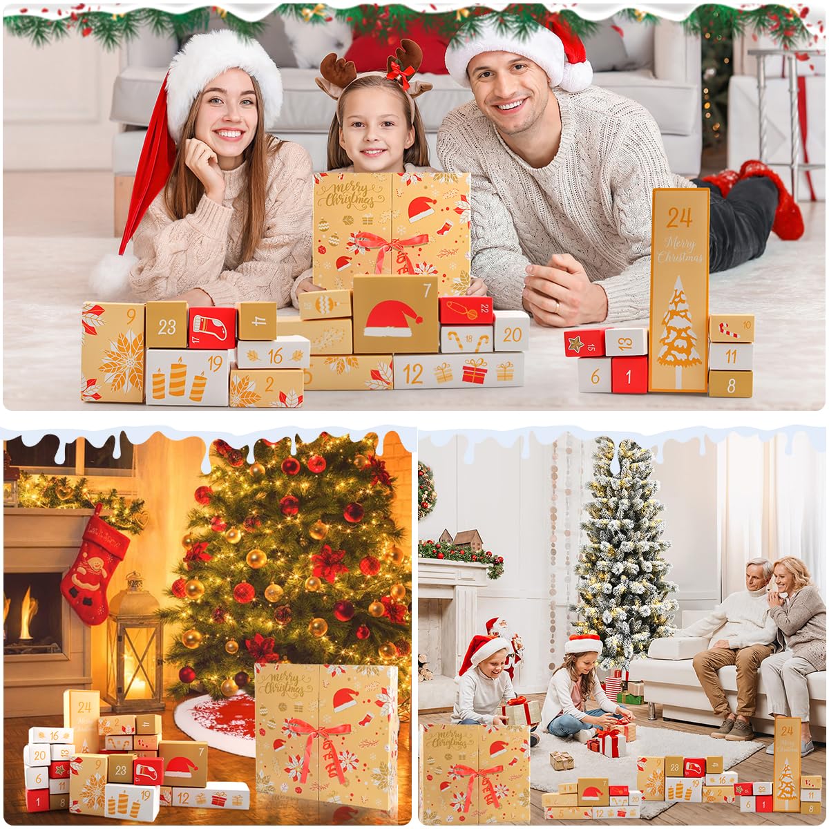 Set De Boîtes Calendrier De l'Avent Diy, 24 Boîte Cadeau De Noël, Kit Calendrier De l'Avent a Remplir, Calendrie De Compte à Rebours De Noël Décorations (Huang)