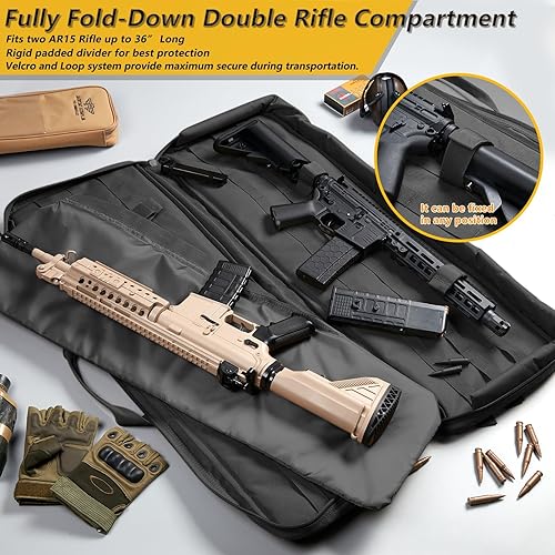 Miniatura 6 de ALVARZA 36 inch Double Long Gun Bag 1000D Nylon Soft Case Backpack Rifle Shotgun Pistol Transportation for Hunting Shooting Range, Firearm