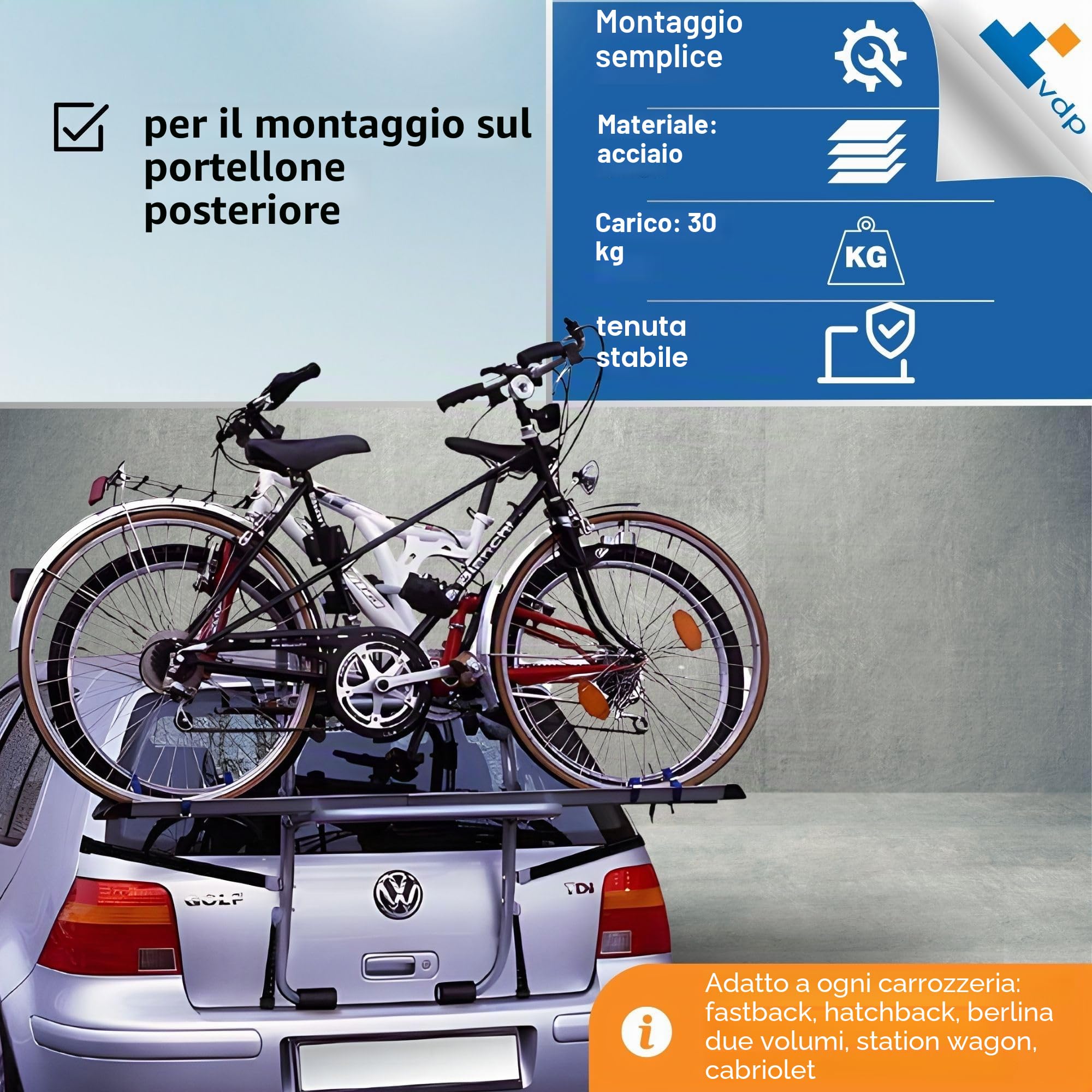 Menabo STEELBIKE portabici posteriore per 2 biciclette, fissaggio con cinghie
