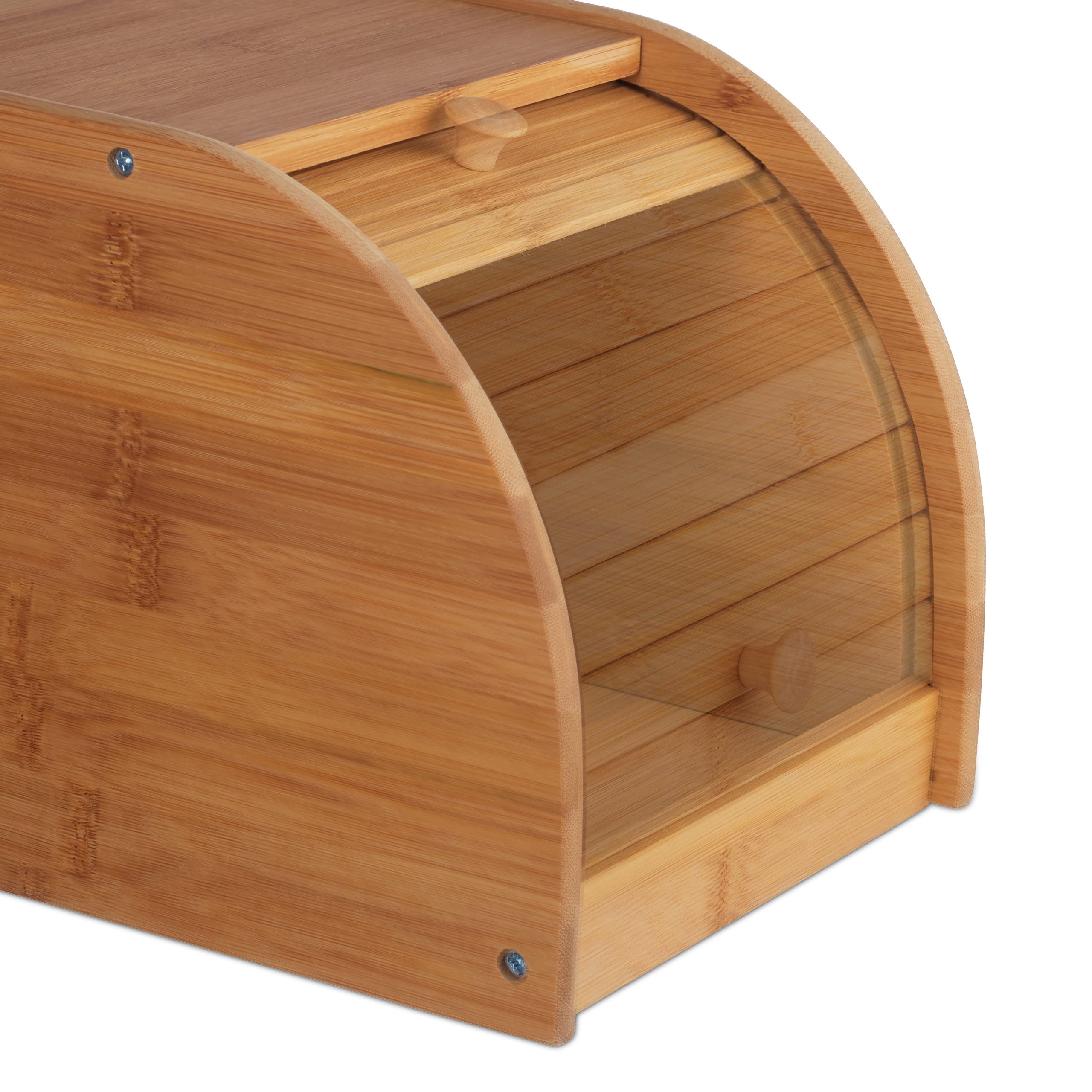 Relaxdays Chlebak bambusowy, zwijana klapa przednia, przechowywanie chleba, chlebak na kółkach, wys. x szer. x gł.: 18 x 20 x 27 cm, naturalny