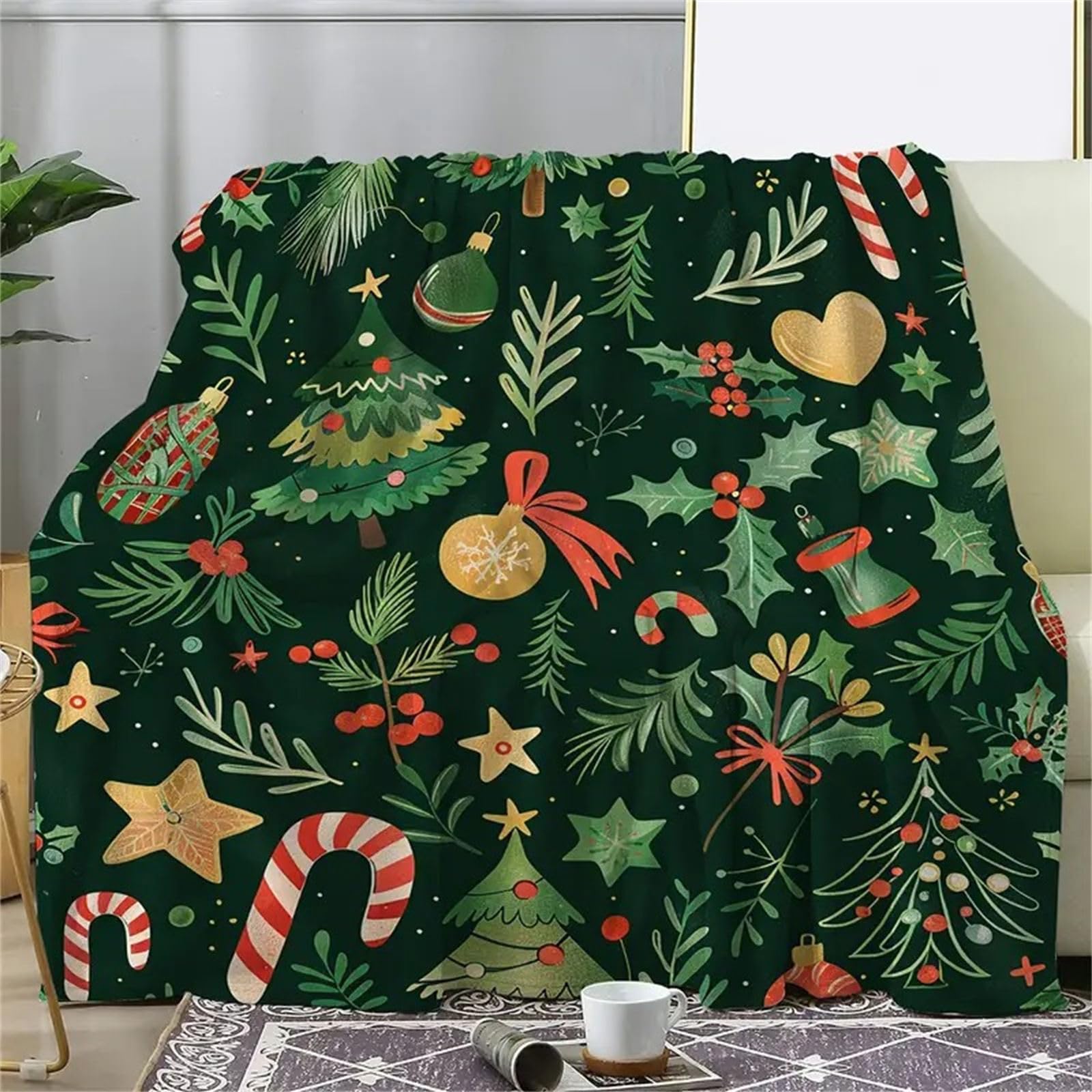 Chickwin Manta Franela Navidad Cama 90 135 150, Manta para Sofá Invierno Manta Felpa Suave Microfibra Mantas Cálida y Duradera para Infantil y Adulto (70x100cm,Acebo de Navidad F)