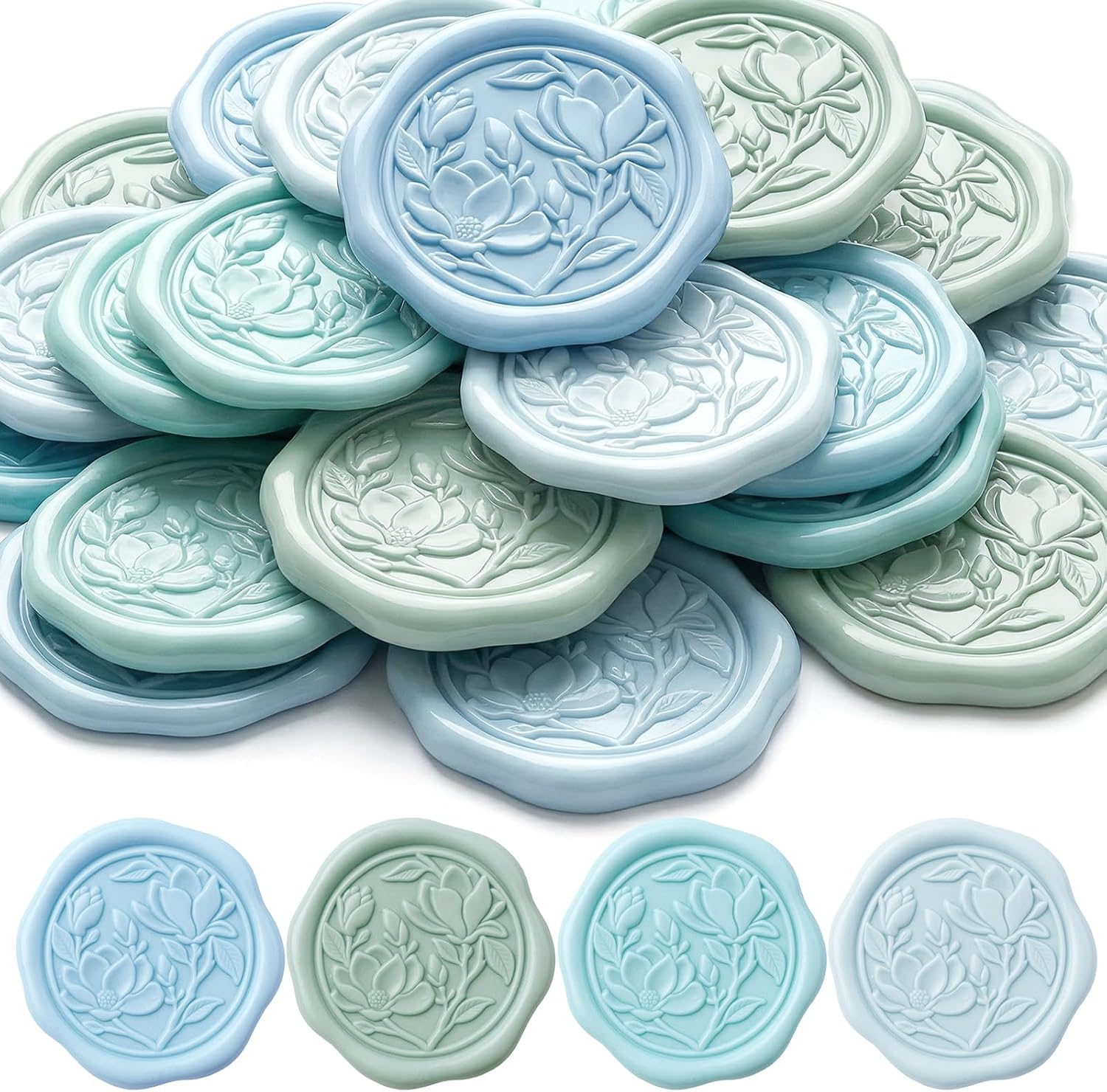 60 Pcs Wax Seal Stickers Magnolia Envelope Seals Wedding Botanical Wax Stickers for Wedding Engagement Baby Shower Party Favor Invitations Scrapbooking Mother's Day Gift Wrap(Purple Series)