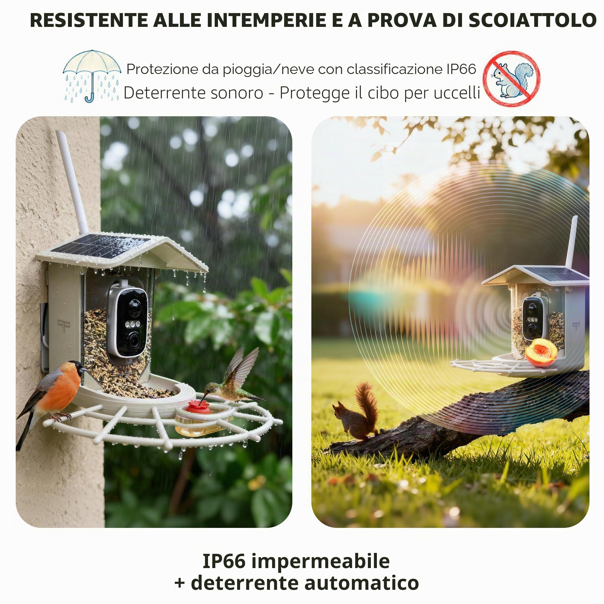 Origem Mangiatoia Per Uccelli Paglia di Grano con Telecamera e 64GB SD, Video 2K HD AI Identifica, 1.7L IP66 5200mAh Energia Solare Esterno Casetta Anti-scoiattolo per Cortile Fattoria Giardino Bosco