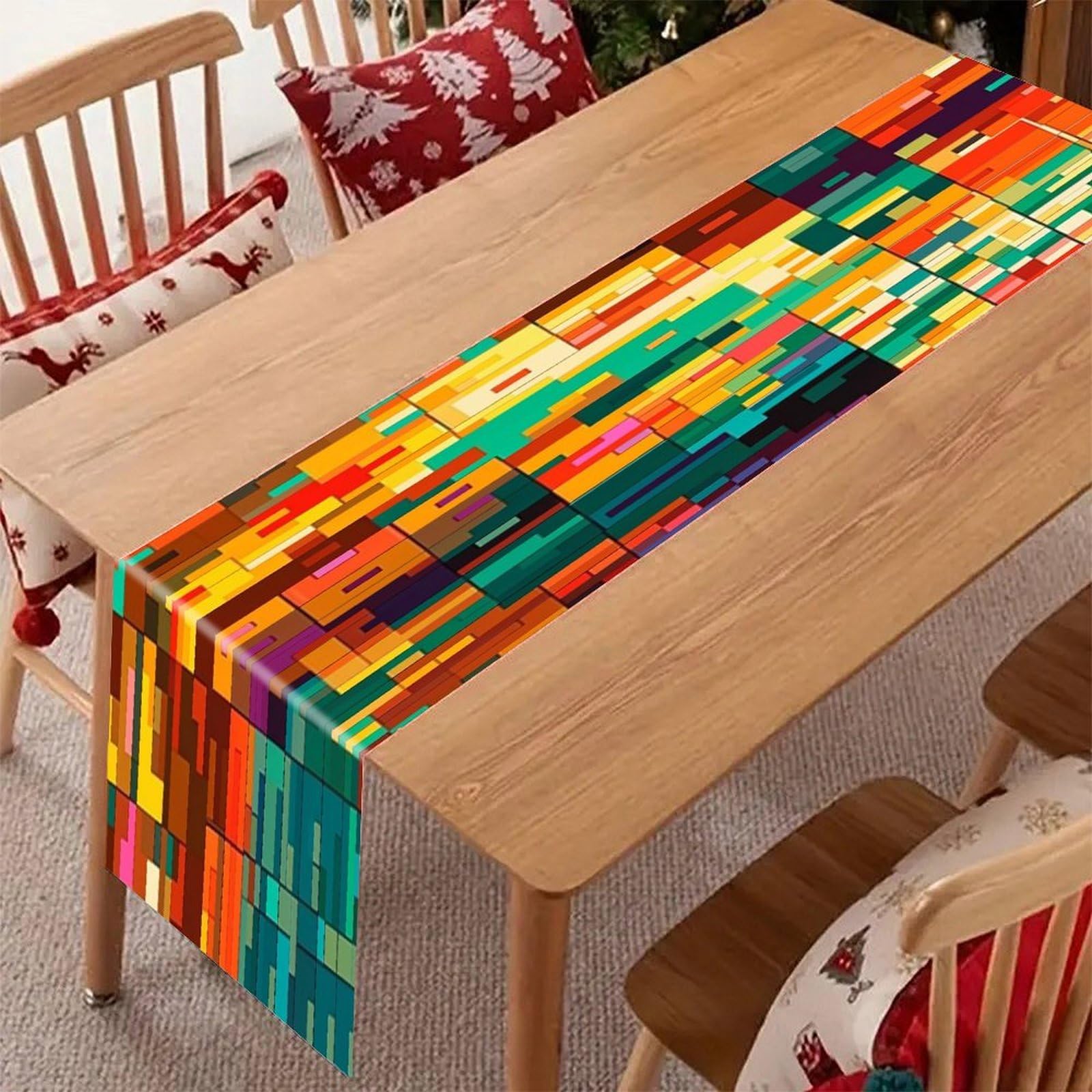 Pixel Art Pattern Table Runner Modern Art Farmhouse Linen Table Runner Dresser Scarf Seasonal Kitchen Dining Table Decoration Dresser Scarves for Home Party Decor 13x70 Inch