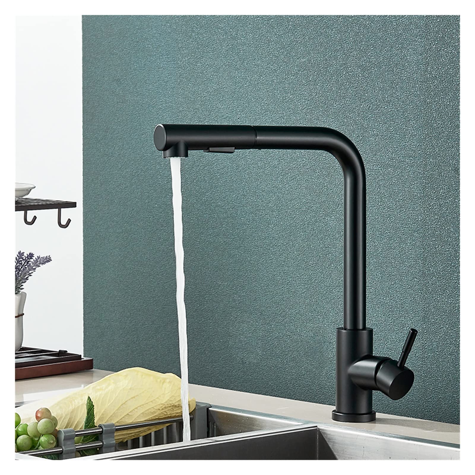 Robinet de cuisine noir mat rotatif 360° avec mitigeur à poignée unique durable