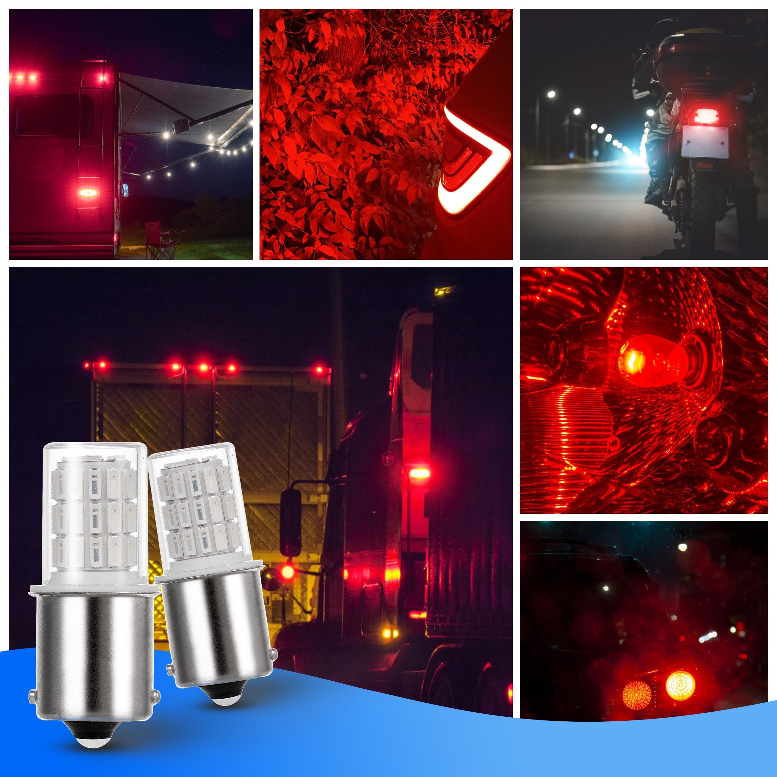 1156 1141 1003 7506 BA15S LED Bulbs Brilliant Red, LED Replacement for 12 Volt RV Tail Brake Lights Camper Trailer Boat Trunk Interior Lights, DC Bayonet Single Contact Base,AC10-24V DC10-30volt,3Pack