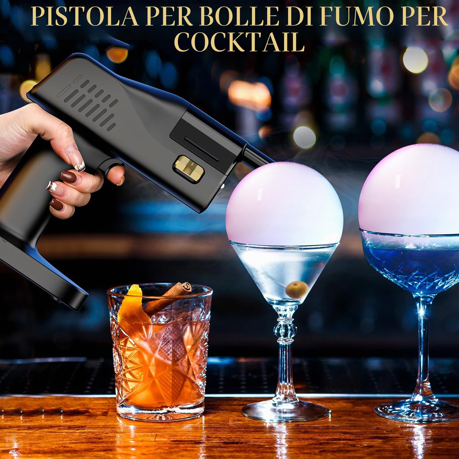 Pistola Affumicatore Cocktail Kit, Funzionamento con un Solo Tasto, Portatile, con Schermo a Colori da 1,4 Pollici, per Baristi, Bar, Feste, Vino, Bevande, Caffè (Affumicatore)
