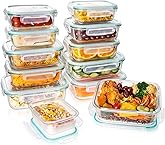 Feshory 12 Pack Airtight Glass Food Storage Containers with Plastic Lids - Glass Meal Prep Food Containers, Lunch Box for Kitchen Storage & Organisation