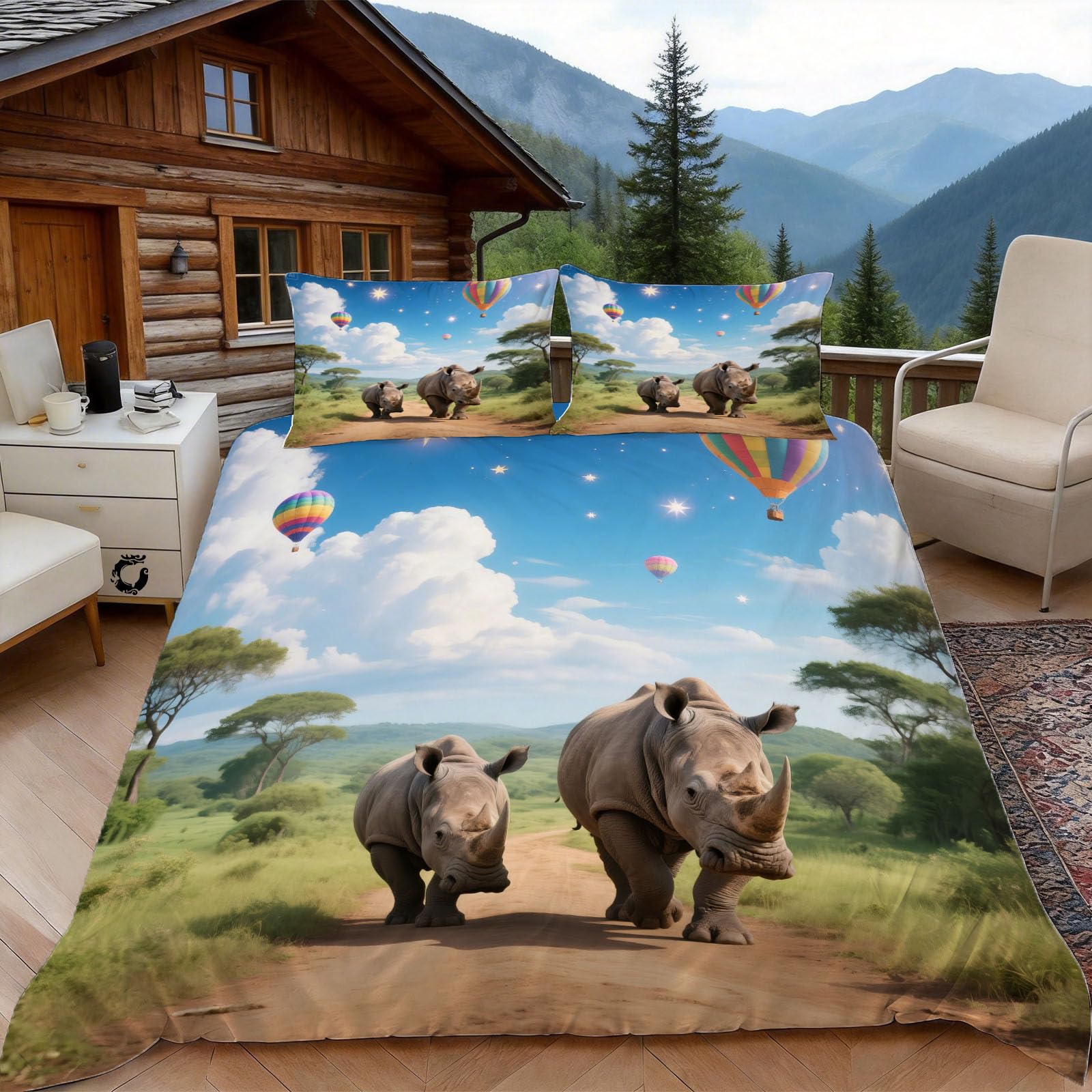 Parure de lit rhinocéros 220x240 zippée pour couette 2 personnes