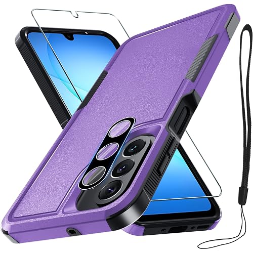Case for Samsung Galaxy A17 5G Phone Cover with Screen Protector+Camera Lens Cover,Military Grade Heavy Duty Shockproof PhoneCase with Wrist Lanyard Strap for Sam A17,Lavender