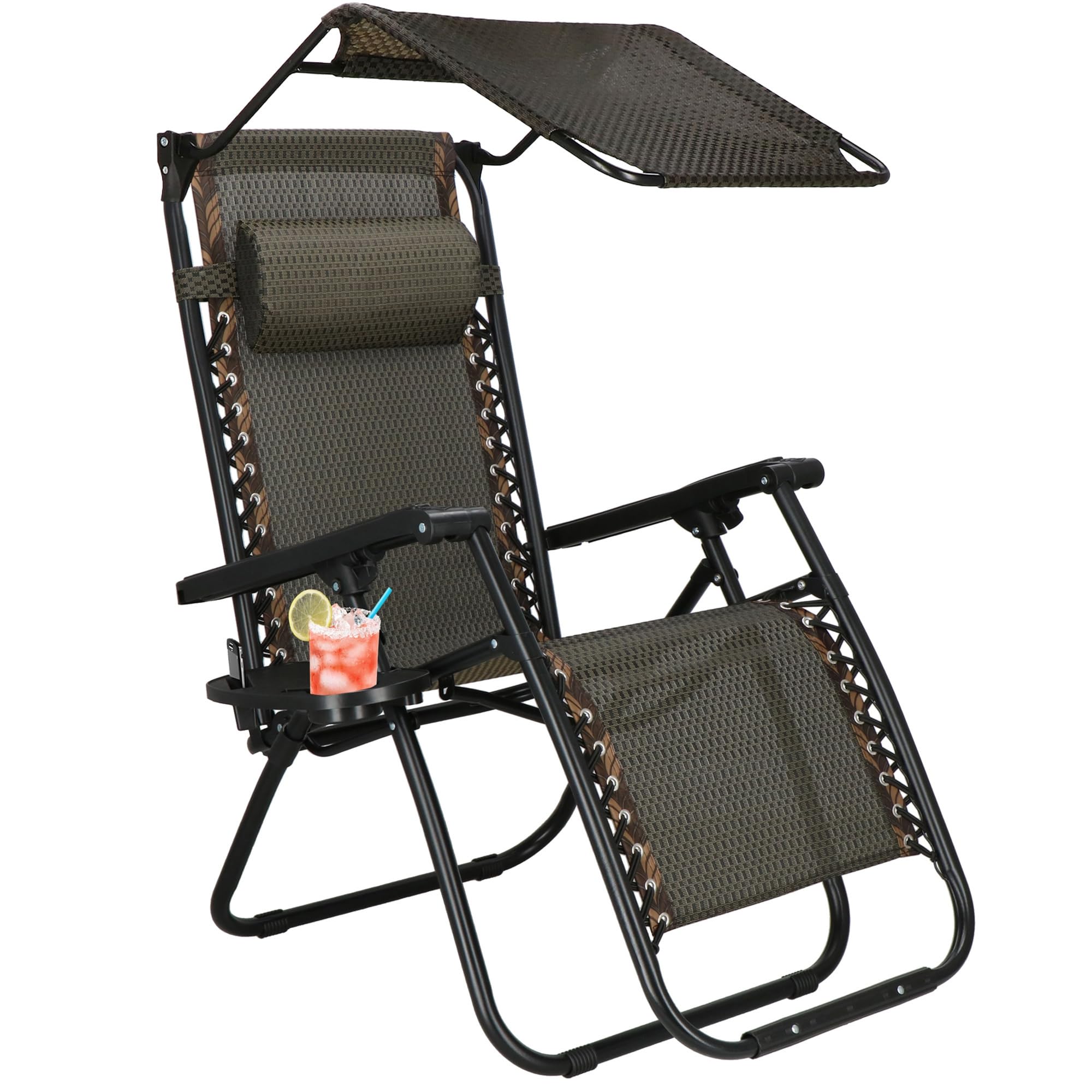 Chaise Longue De Jardin Pliable WoRaum - Réglable, Avec Coussin Et Toit Pare-soleil, 200 Kg Max - Gris