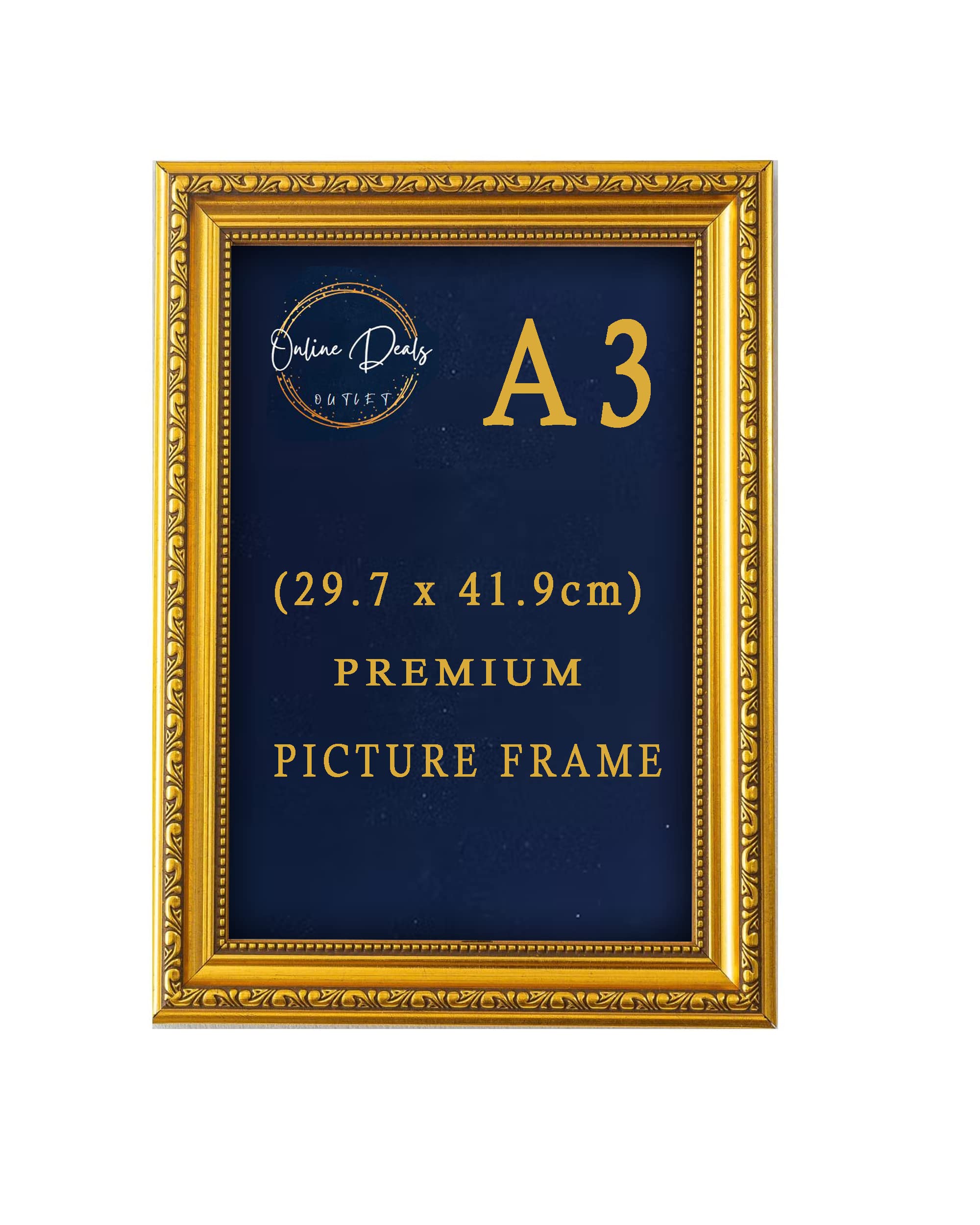 Online Deals Outlet Ornate Shabby Chic Gold Picture Poster Frame| Portrait & Landscape Gold Maxi Frame with MDF backing For Wall, Prints, Puzzle & Artwork (A3 (29.7 X 41.9CM))