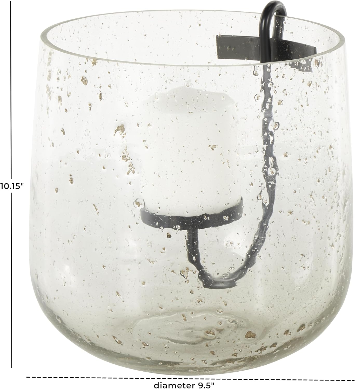 Deco 79 Glass Decorative Candle Holder Candle Stand with Black Metal Accents and Brown Speckles, Candlestick Holder 9" x 10" x 10", Clear