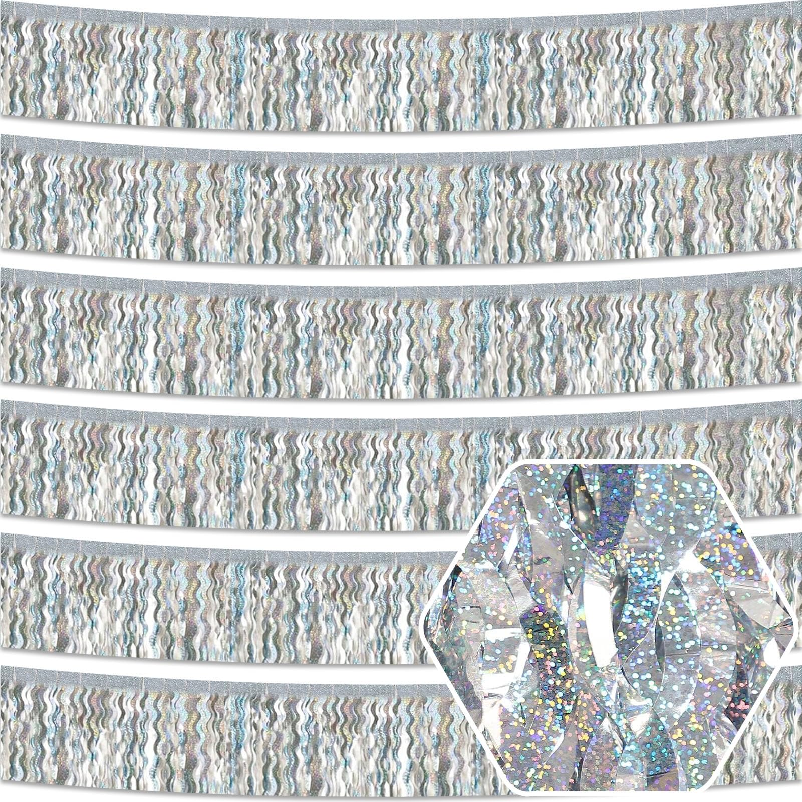 Lot de 6 guirlandes de franges en feuille d'aluminium métallique de 3 m à suspendre au mur pour flotteurs de défilé, fête des mères, Pâques, remise de diplôme, mariage, décoration de fête