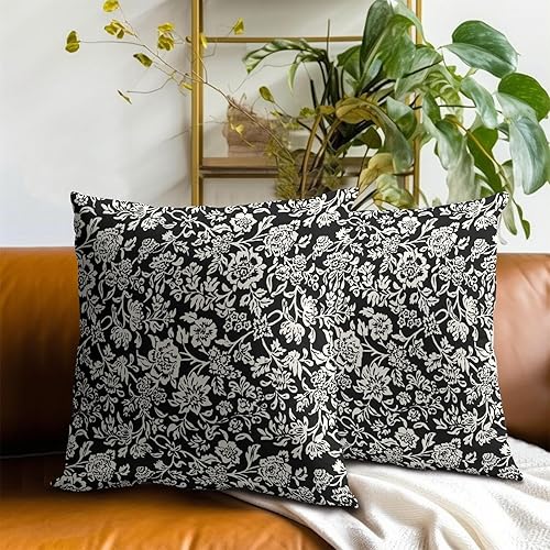 Vista 8 de Juego de 2 fundas de almohada modernas vintage caprichosas de 18 x 18 pulgadas, fundas de almohada cuadradas de algodón negro antiguo con contraste