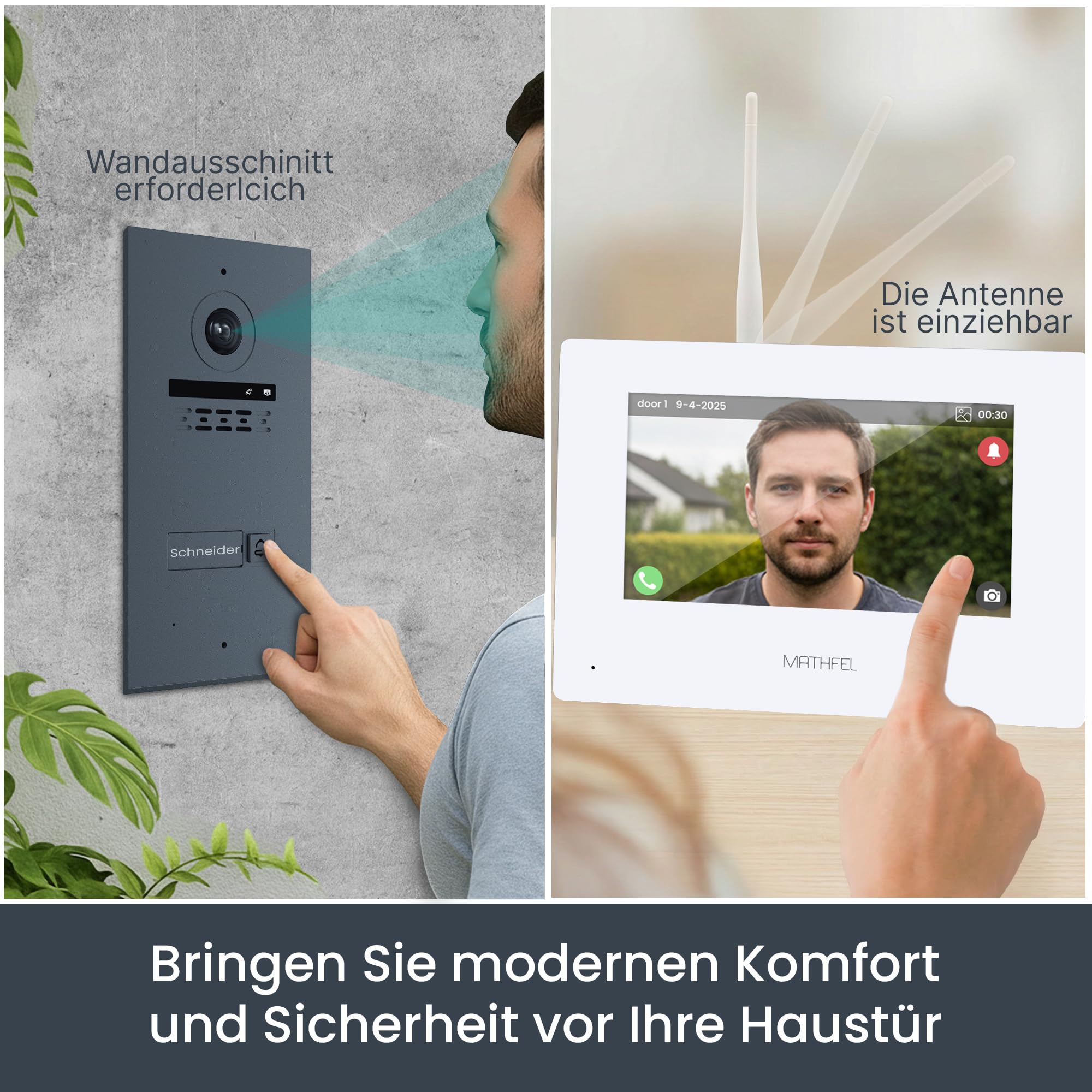Mathfel Funk WLAN Video Türsprechanlage für 1-Familienhaus mit RFID und 7'' Monitor, Touchscreen HD Auflösung 170 Grad – Außenstation in Anthrazit