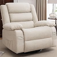 KORSER Wide Rocker Recliner Chair with Massage, Heat, 360° Swivel, Oversized Cashmere for Adults, Beige