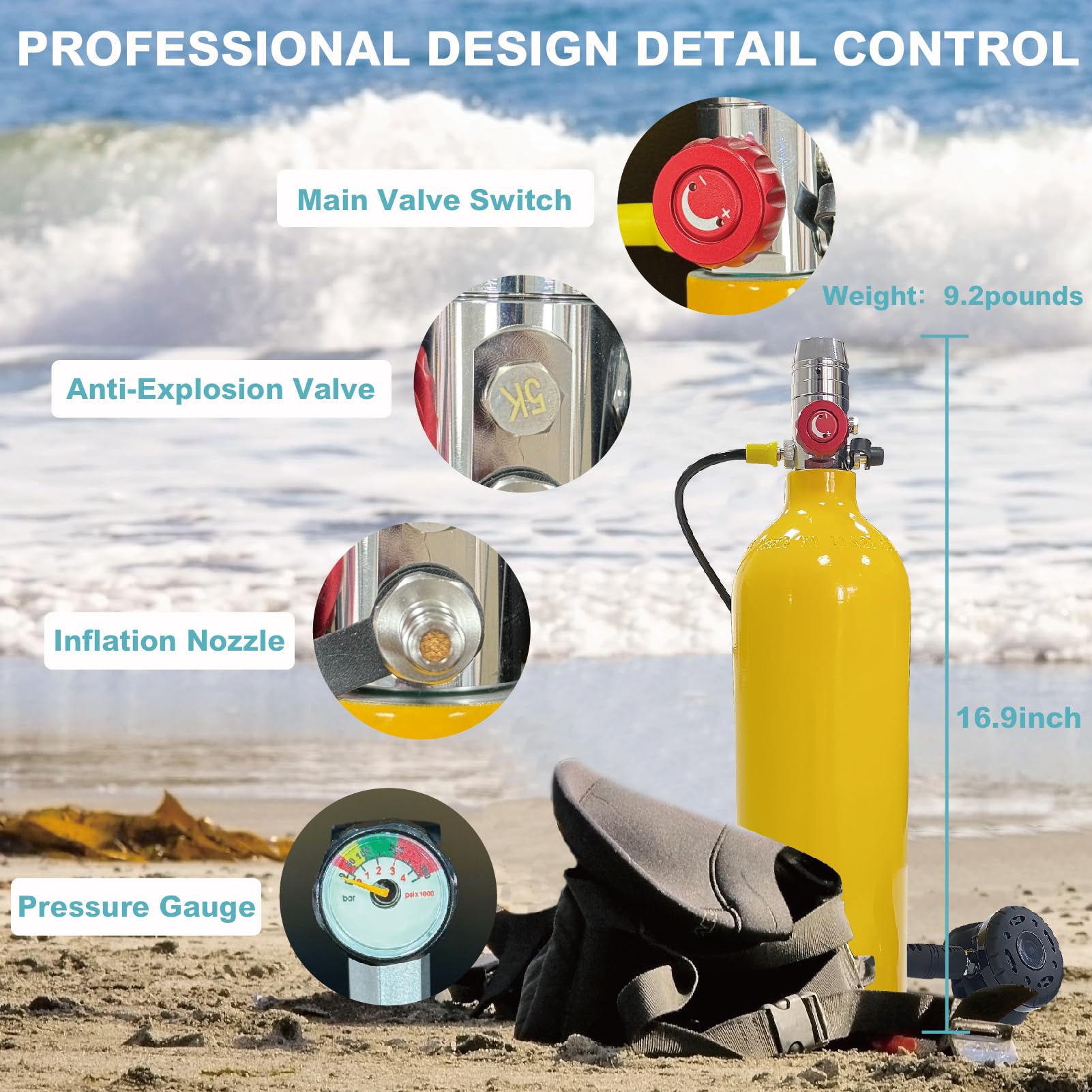 2L Mini Scuba Tank Kit,DOT-Certified Portable Lung Tank with Backpack and Regulator,Scuba Diving Tank up to 35 Mins Breath for Underwater Exploration,Aluminum Tank,Within 30 Ft