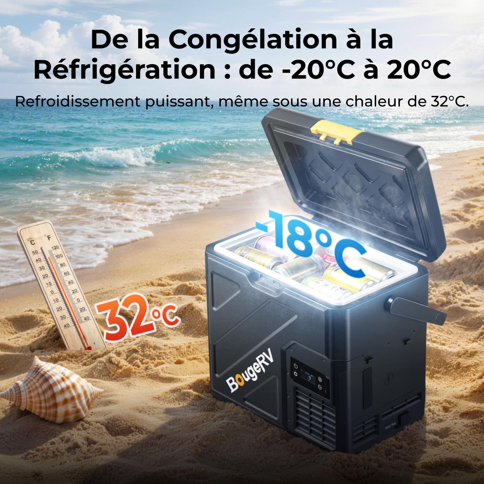 BougeRV CRH20 20L Glacière à Batterie 240Wh 12V 230V Compresseur Portable IPX4 -20°C~20°C