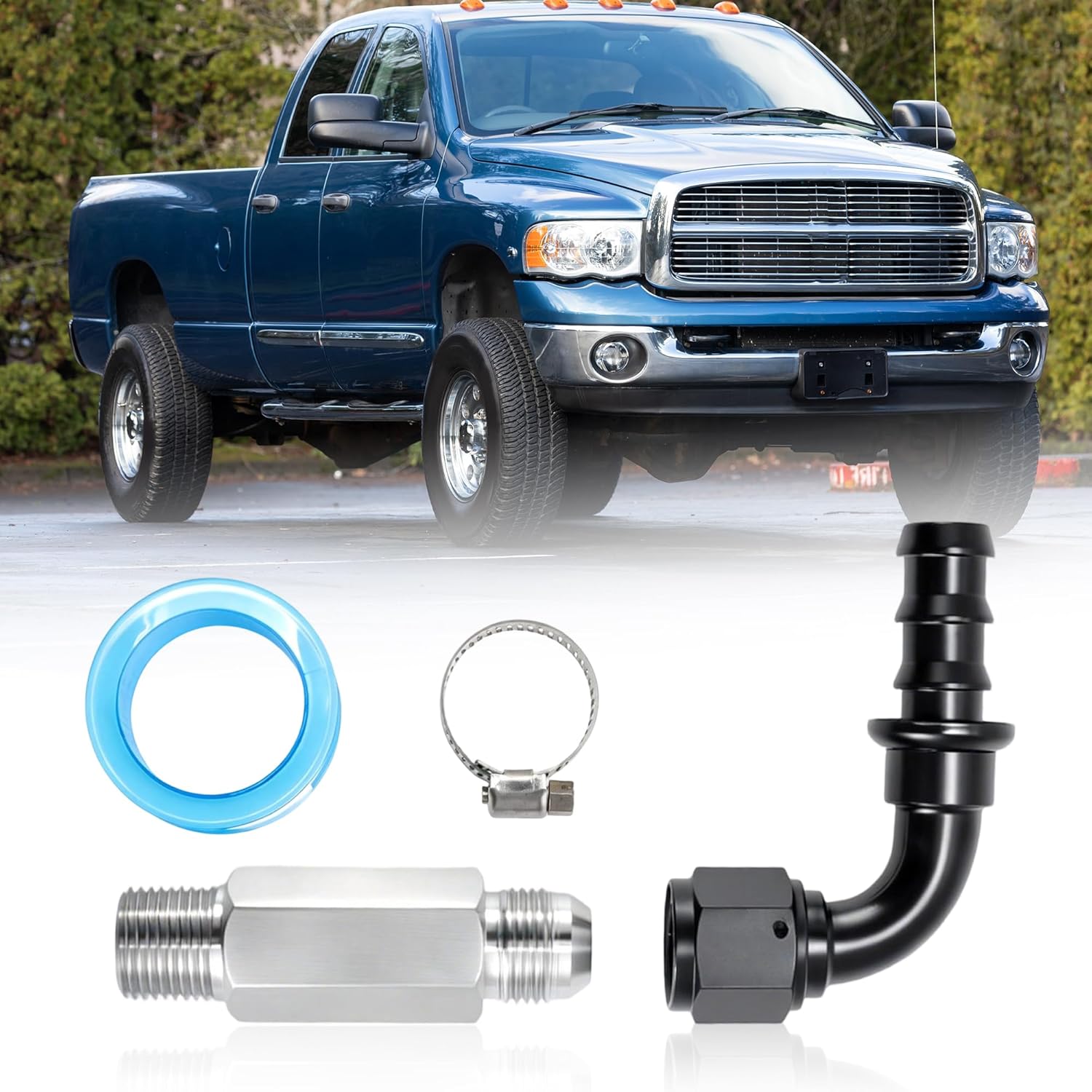 Top Heater Hose Connector for 6.7L for Cummins 2007.5+ for Dodge for Ram 2500 3500 4500 5500, 10AN Push Lock Fitting Top, 90° Elbow Fitting, HVAC Heater Hose Connector 55056966AA