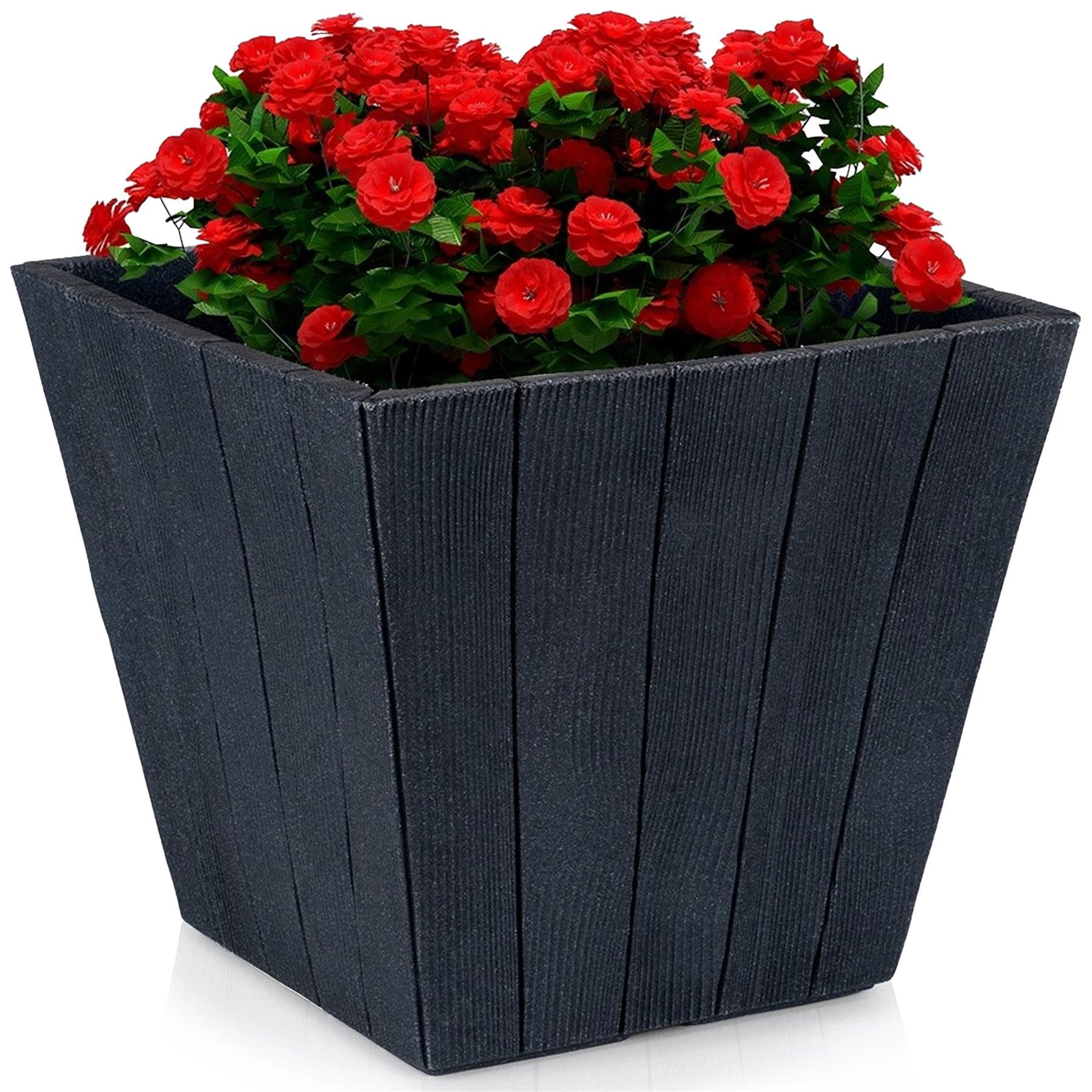 Geezy Large Flower Planter Pot Square Wooden Pattern Indoor Outdoor Garden Anthracite