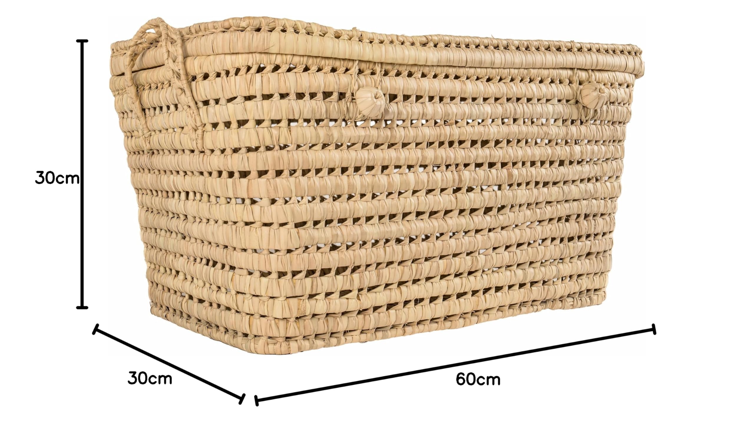 Cesta de Almacenamiento de Hoja de Palma Natural, 60 cm, Organizador Tejido, Baúl de almacenaje para Juguetes, Cofre de Mimbre