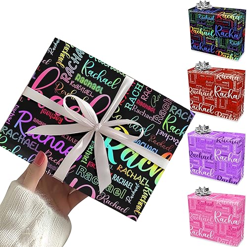 Miniatura 6 de Papel de regalo personalizado con fotografía, Merry Christmas con sombrero de Navidad, papel de regalo personalizado Happy Birthdays con nombre,