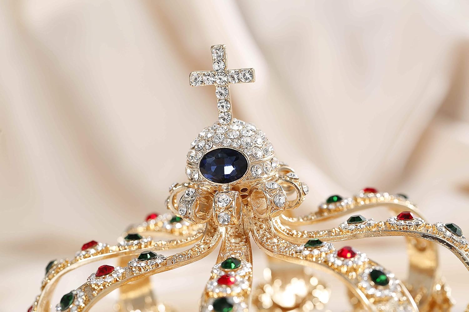 SWEETV Gold Queen Crown for Women, Vintage Wedding Crown with Cross Decor, Costume Party Accessories for Brithday Halloween