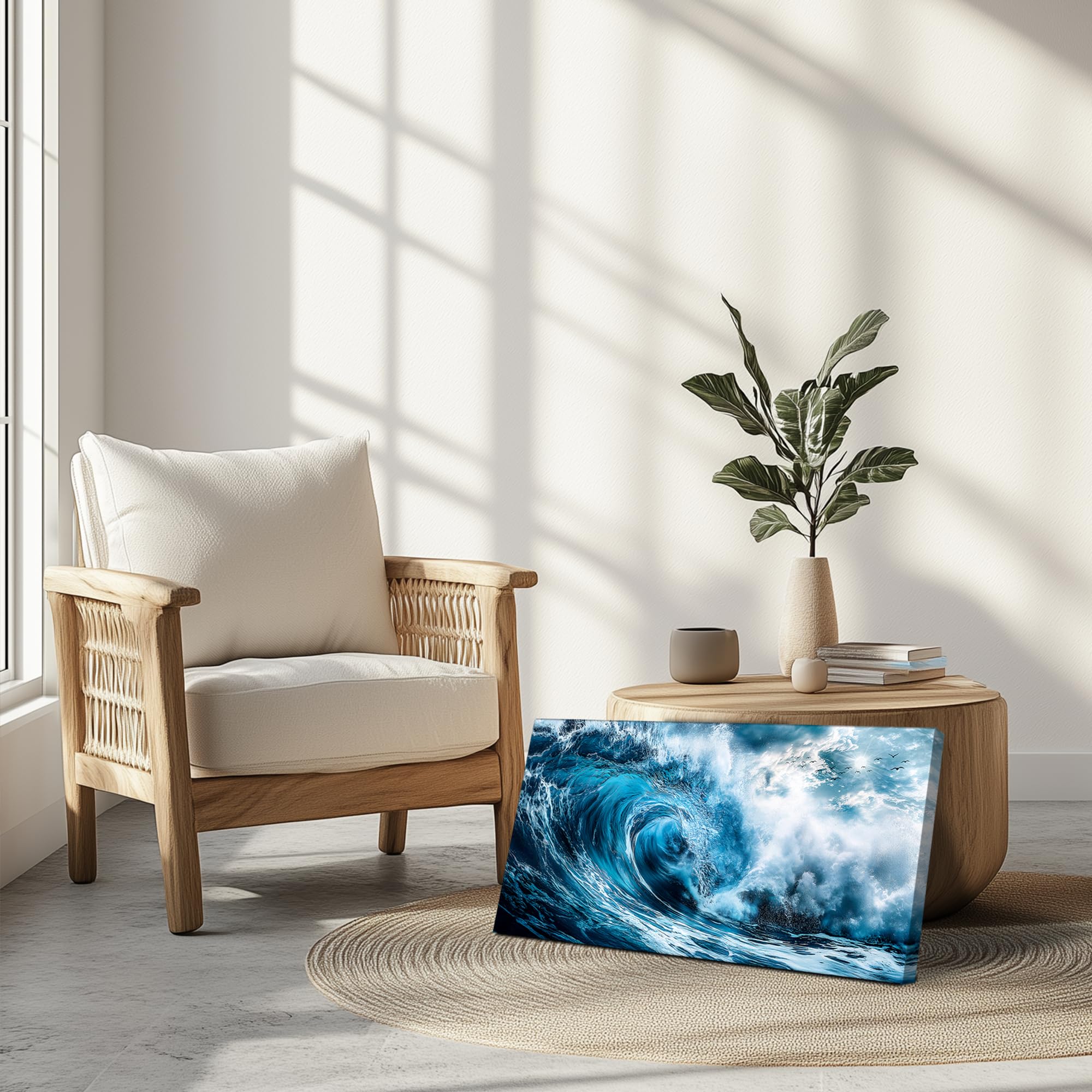 hyidecorart Sztuka ścienna na płótnie, do salonu, duża, 51 x 102 cm, szorstkie fale, obrazy, wydruki, nowoczesna dekoracja sypialni, estetyczna, niebieskie dekoracje ścienne do biura, łazienki