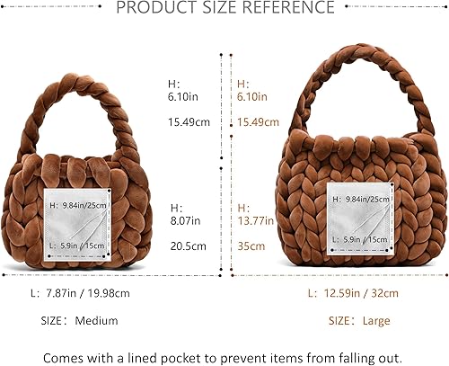 Miniatura 2 de Bolsas de mano tejidas a mano para mujer, bolso de hombro de punto de hilo grueso, bolso trenzado hecho a mano