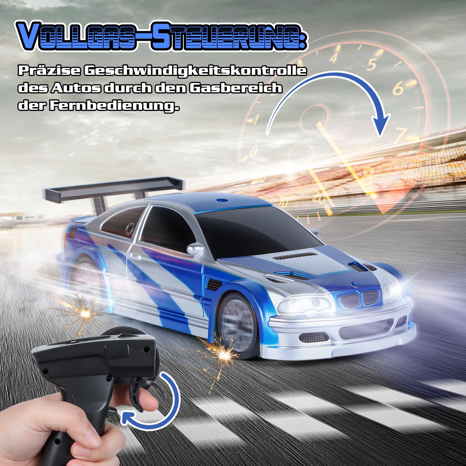 JONRRYIN Mini RC Drift Car Pro, 1:43 Frngesteuert Drift Auto, 4WD Tabletop Drift RC Car, Ferngesteuertes Auto mit Gyro, 15 km/h, Spielzeugauto für Kinder ab 14 Jahre (Blau Pro - Gyroskop)