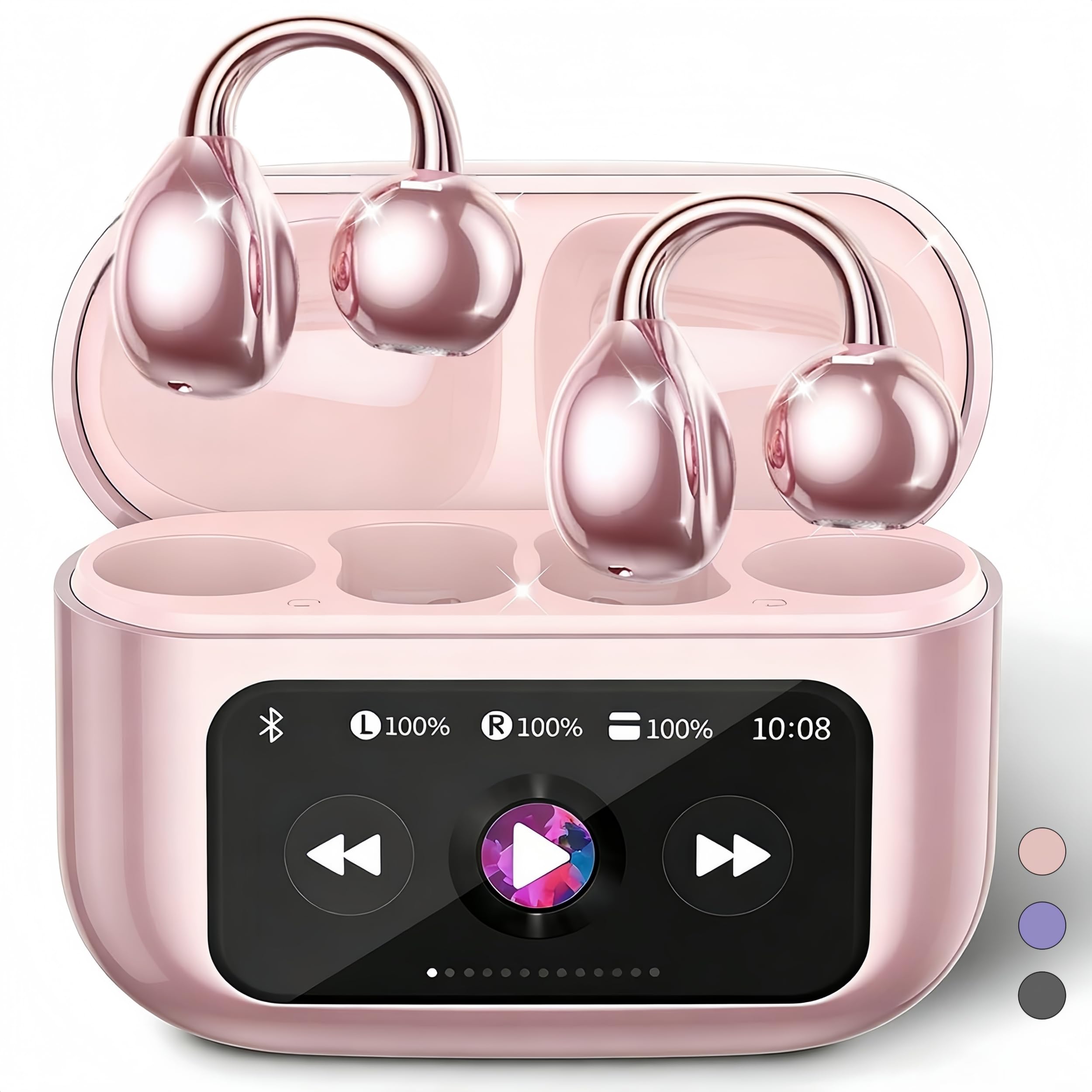 Open Ear buds,Clip On Earbuds Wireless with Touchscreen Case, Lightweight 4g , Bone Conduction Headphones for Running, Workouts , 50H Battery for
