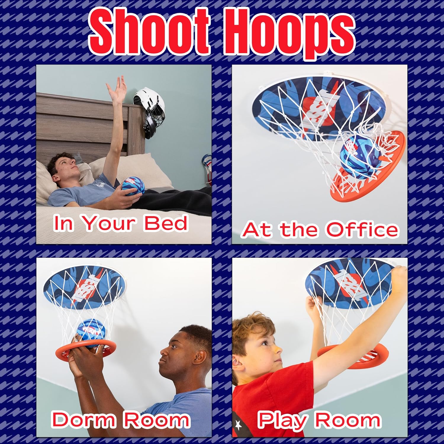 Jesser Basketball Hoop with Balls | Fun Indoor Game for All Ages 6+, Gift for Kids, Children, Teens & Families, Bedroom & Playroom | Toy for Boys & Girls (Ceiling Hoop or Over The Door)