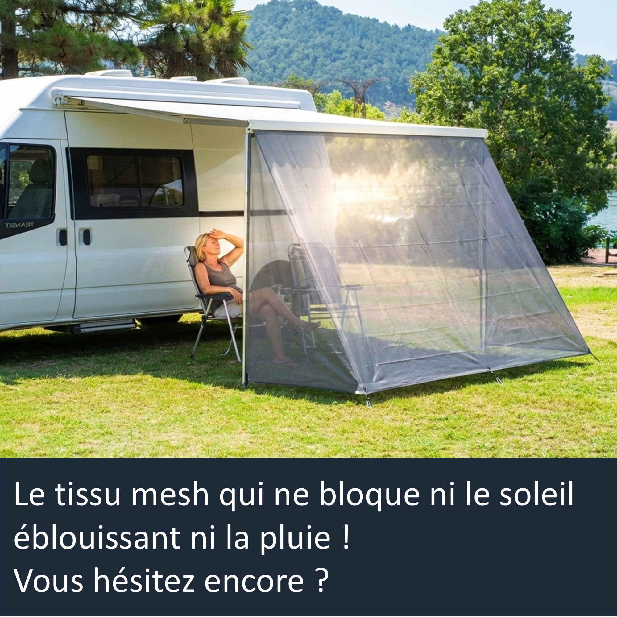 AIRIS Paroi avant d'auvent pour camping-car et caravane 390 x 190 cm – Brise-vue et protection solaire pour auvents, tissu mélangé de coton de qualité supérieure, imperméable, forte protection solaire