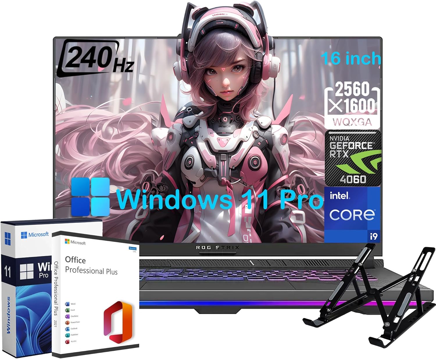 ASUS ROG Strix-G16 Gaming Laptop - with Microsoft Office Lifetime, 16" 240Hz WQXGA Display | Intel 24-Core i9-14900HX | GeForce RTX 4060 | 64GB DDR5 RAM | 1TB SSD | WiFi 6E | Backlit KB | Win11 Pro