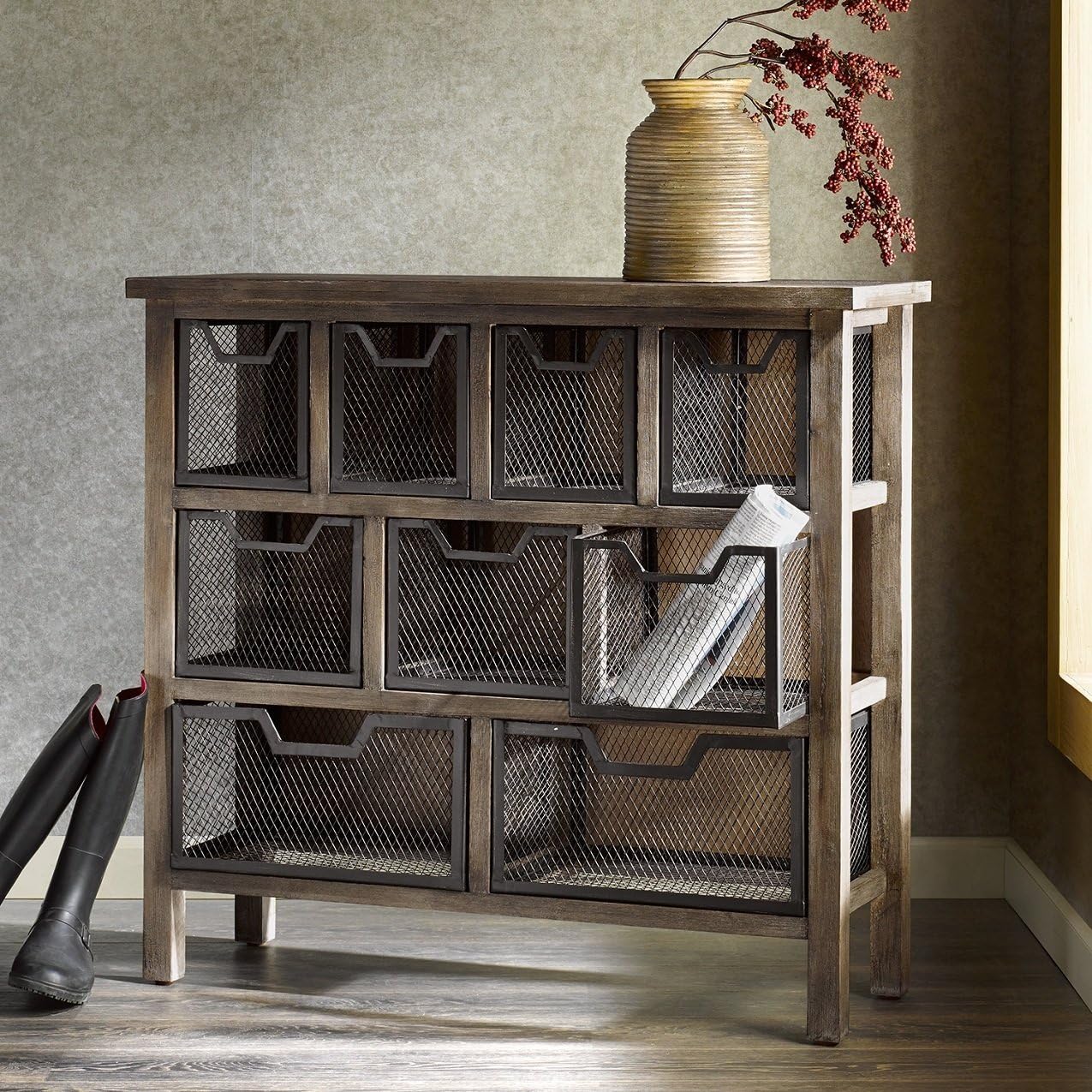 Metro Shop Renate CIRQUE Accent Metal Bin Console Table-Renate CIRQUE Accent Metal Bin Console Table