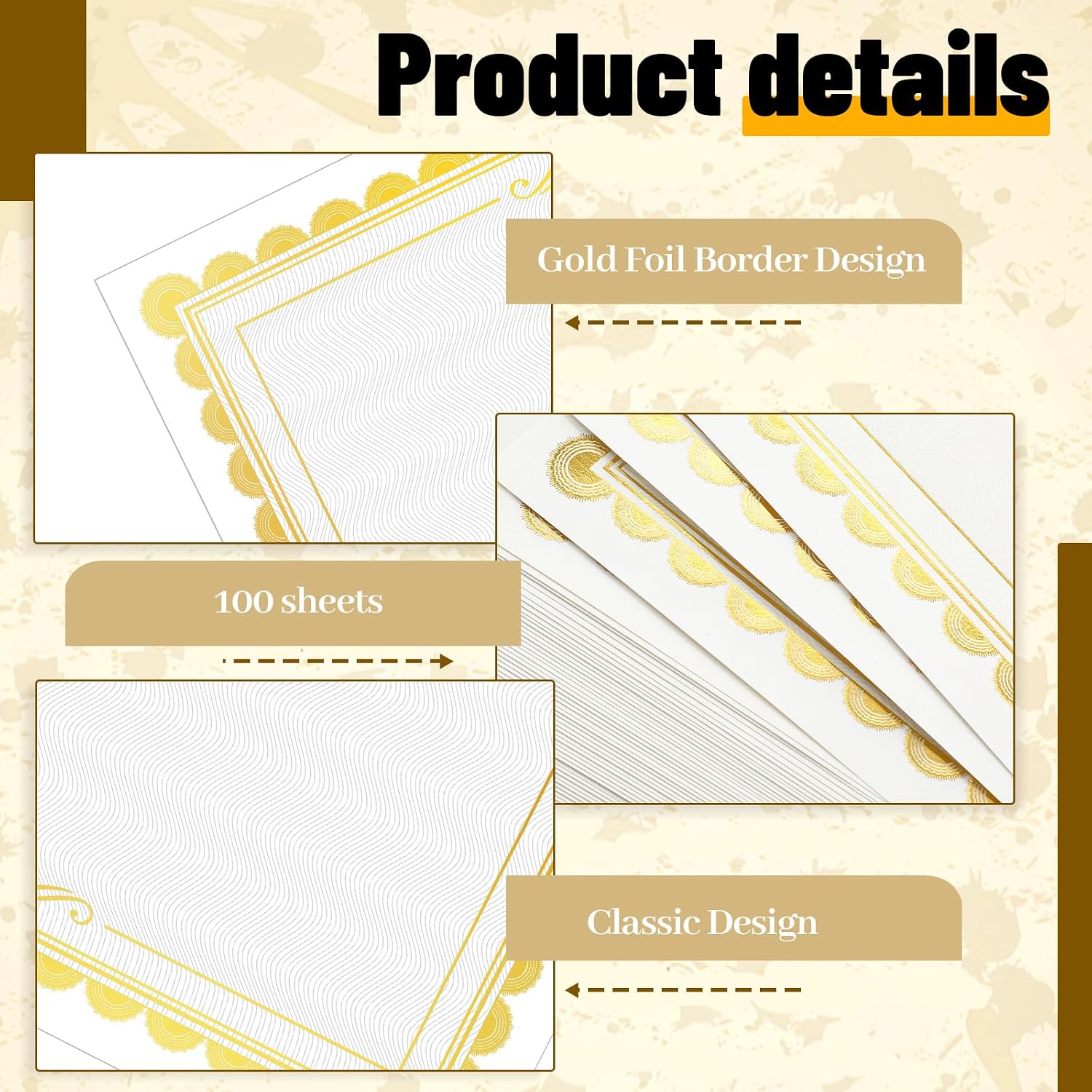 100 Sheet Gold Foil Border Certificate Paper 8. 5 x 11 for Printing Blank Cardstock for Graduation Diploma Customizable Awards Certificates Paper for Laser and Inkjet Printer Friendly