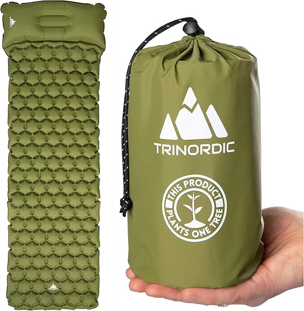 TRINORDIC Camping Mat Ultralight Inflatable Sleeping Mattress with Pillow, Folding Lightweight Inflating Single Bed Portable Air Pad, for Outdoor Backpacking Hiking Travel