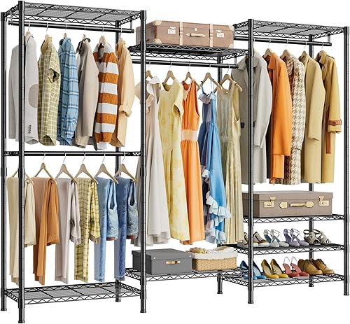 TONNSO T06 - Perchero resistente con 9 estantes y 4 barras para colgar, perchero de metal independiente para colgar ropa, armario portátil de 70.8