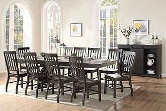 Kitchen Furniture Set 11Ps Casual Solid Wood Dining Table Set Include 1 Extendable Dining Table, 10 Side Chairs, Set for 10 Persons (11PS)