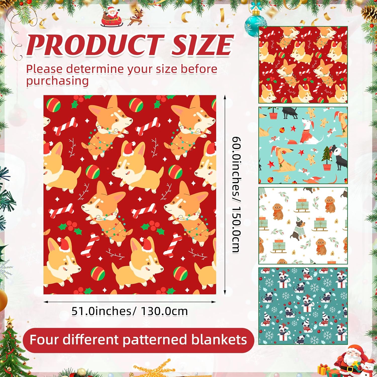 4 Pack Christmas Throws Blanket Bulk Christmas Flannel Blanket for Dog Xmas Lightweight Throw Warm Fluffy Plush Quilt Xmas Fleece Fuzzy Soft Throw for Couch Sofa Chairs, 51”x 59”(Dog) - Image 2