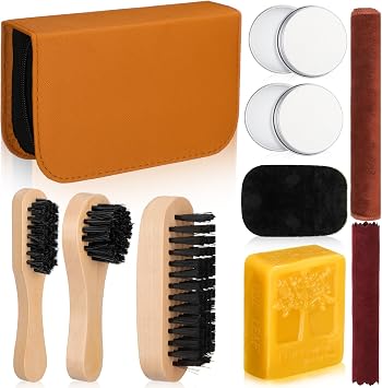 9 in 1 Football Prep Kit Leather Football Conditioning Mudding Set with 1 Beeswax 3 Brushes 2 Mink Oil Balm 1 Polishing Glove 2 Towel for Professional Youth Player Gift Secure Grip Longevity