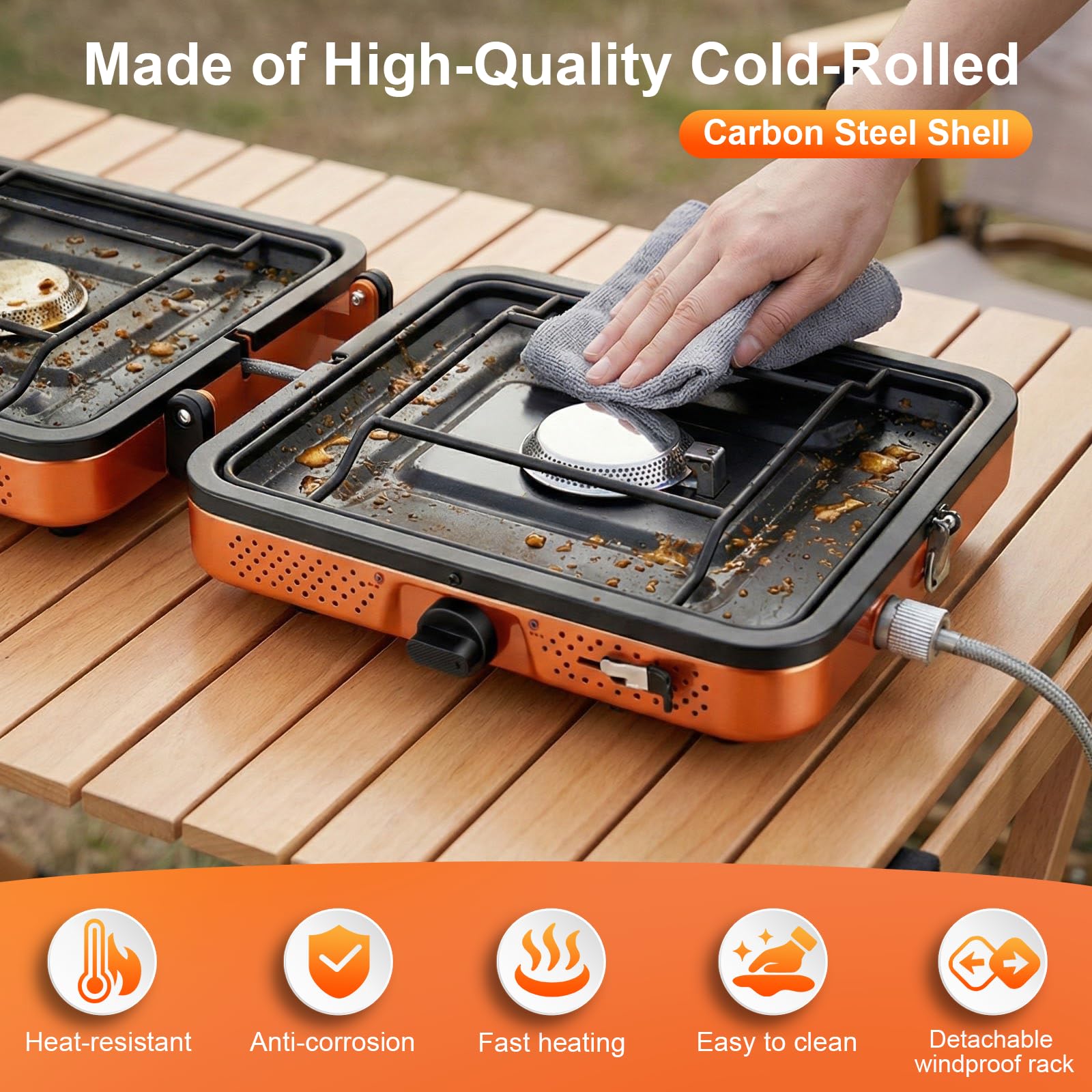 Hornillo portátil de 2 quemadores, 4400 W, potente hornillo de gas para cocinar al aire libre, estufa de camping plegable con encendido para mochileros, picnics, viajes
