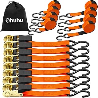 Ratchet Tie Down Strap 8-Pack 15 Ft - 500 lbs Load Cap with 1500 lbs Breaking Limit, Ohuhu Ratchet Tie Downs Logistic Cargo Straps for Moving Appliances, Motorcycle, Orange
