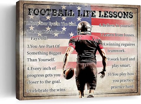 Football Sports Wall Art Football Poster Wall Decor For Boys Room Sports Pictures Canvas Prints Gifts For Players Framed Modern Artwork For Bedroom Gym 12"X16"