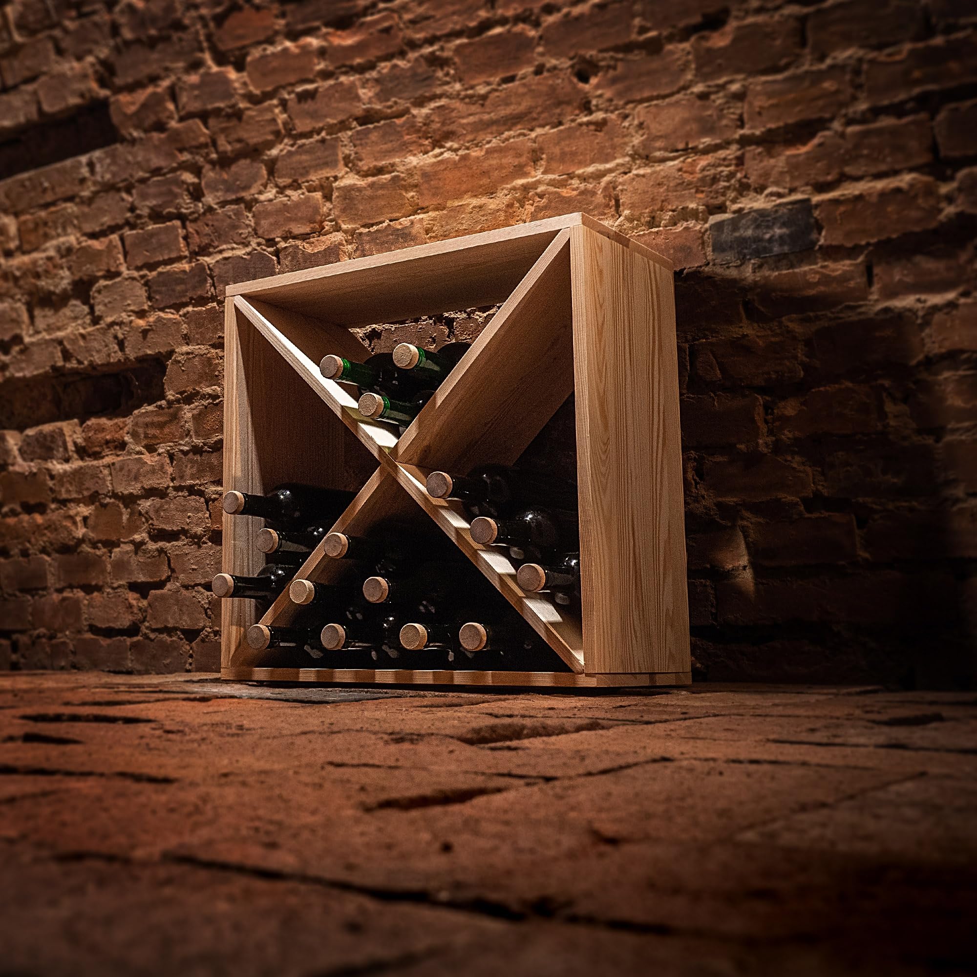KADAX Cantinetta in legno per vino, 52 x 25,5 x 52 cm, grande scaffale per numerose bottiglie, supporto rustico, scaffale poco ingombrante, armadietto stabile