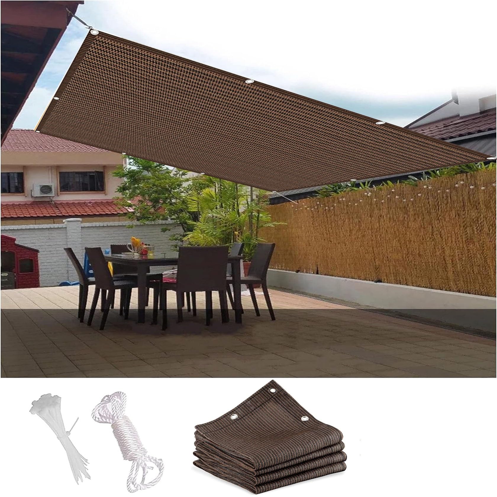Voile d'ombrage contre la chaleur et les regards indiscrets auvent marron 2x9.5 m